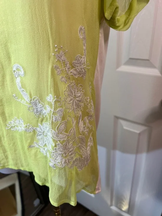 Sundance Lime Green Short Sleeve Embroidered Blouse - Picture 5 of 6
